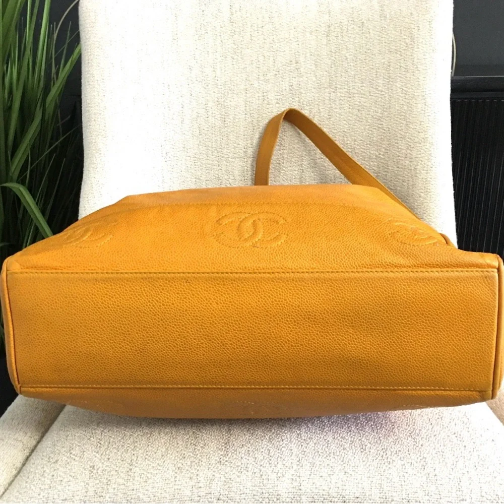 Authentic CHANEL large yellow caviar leather executive tote